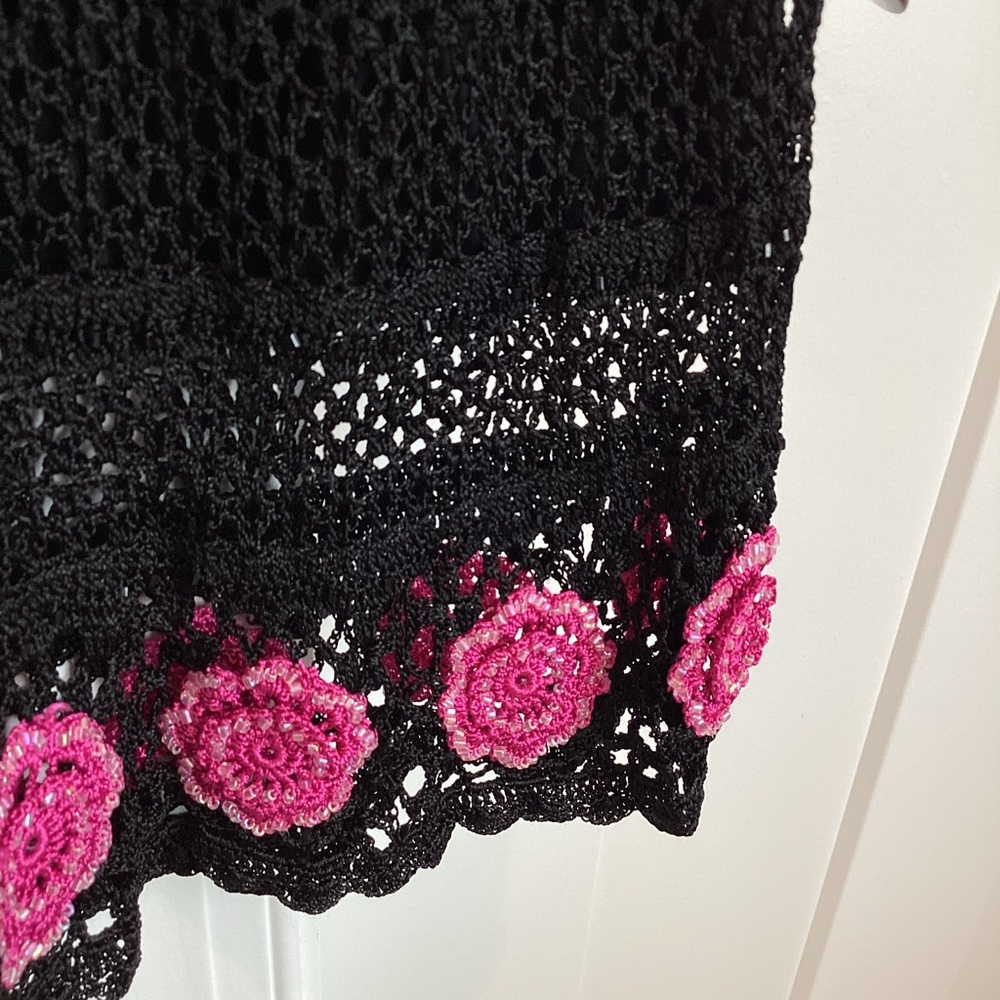 Vintage Kroshetta by Papillon Sleeveless Crochet Beaded Dress Black - Picture 6 of 12